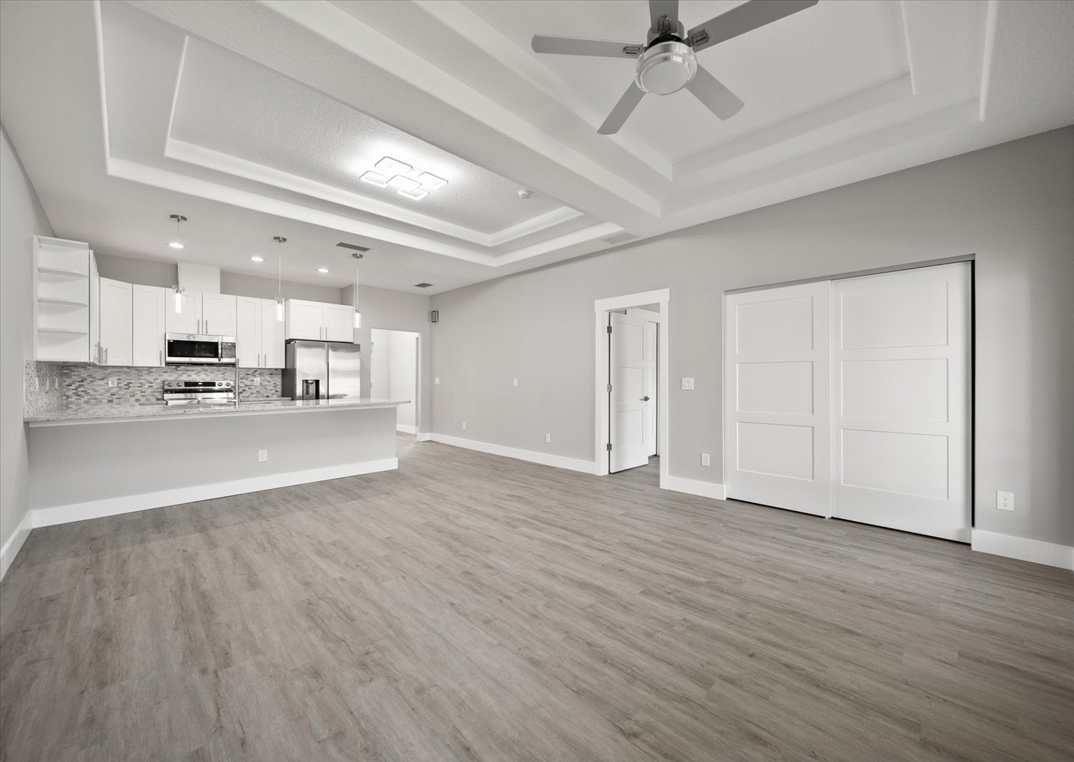 Open living area and kitchen